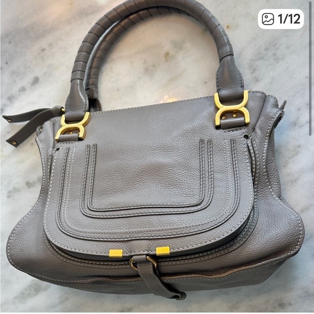 CHLOÉ Medium Marcie' Leather Satchel in cashmere Gray with gold hardware